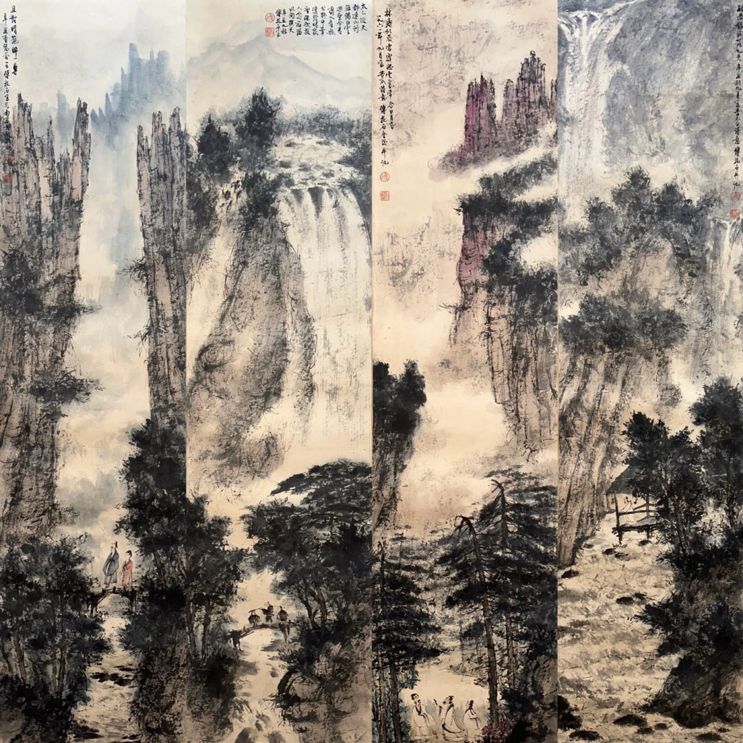 Group of Four Chinese Drawing Landscape and Character Story Painting,Fu Baoshi Mark (1 of 20)