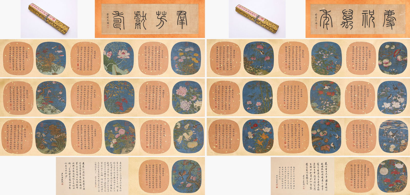Pair of Chinese Drawing Flower and Bird Hand Scroll,Lang Shining Mark: Pair of Chinese Drawing Flower and Bird Hand Scroll,Lang Shining Mark ?850 x 39cm)