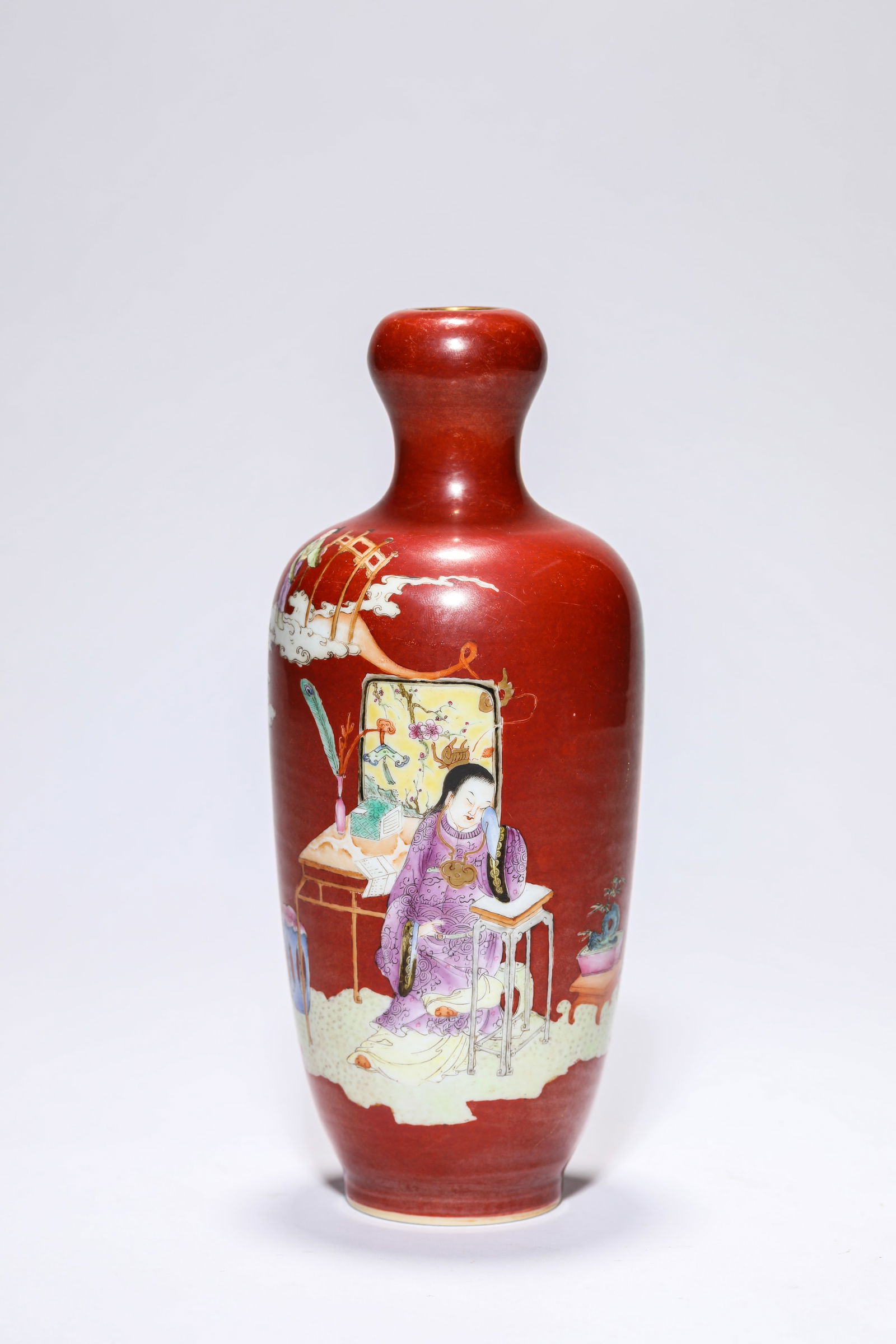 An Iron-Red-Ground Famille-Rose 'Figural' Vase (1 of 7)