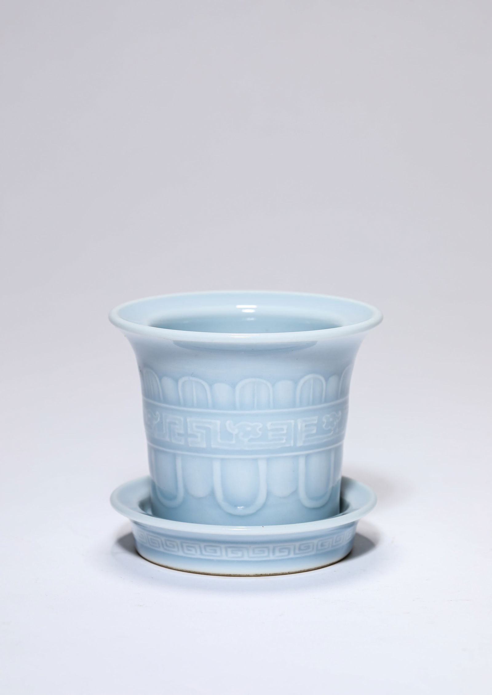 A Powder-Green-Glazed Flower Pot: A Powder-Green-Glazed Flower Pot (7.8 x 7.2cm)