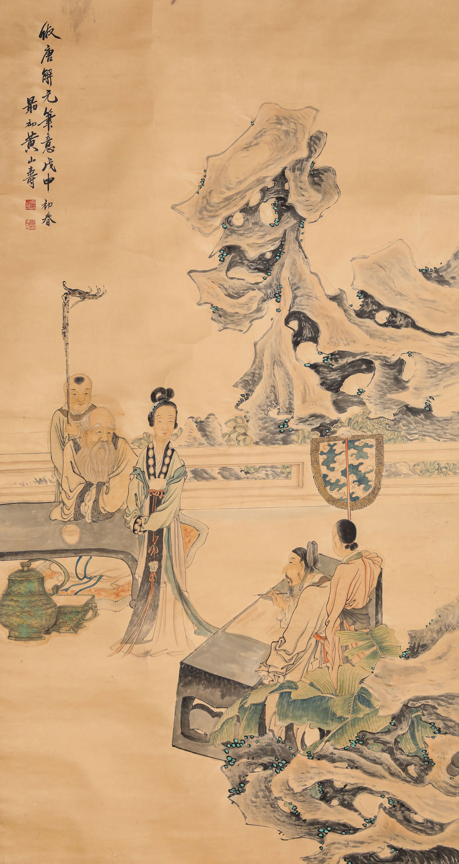 Huang Shanshou (1855-1919), attributed to, Figure Narrative: Huang Shanshou (1855-1919), attributed to, Figure Narrative (94.5 x 177cm)