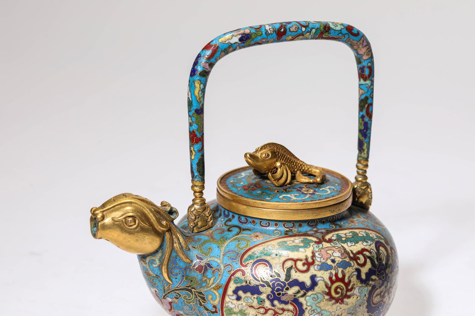 A Cloisonné Enamel ‘Two Dragons Chasing a Pearl’ ‘Loop-Handled’ Pot - 2