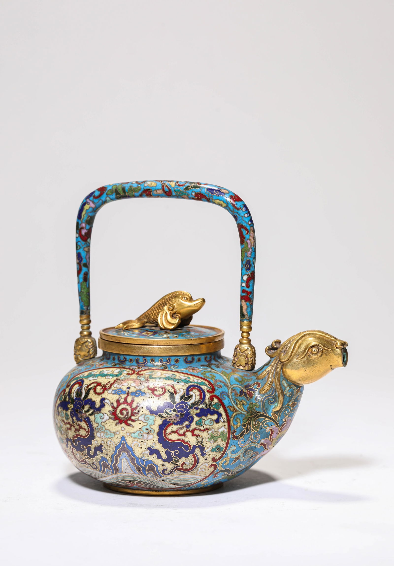 A Cloisonné Enamel ‘Two Dragons Chasing a Pearl’ ‘Loop-Handled’ Pot - 3