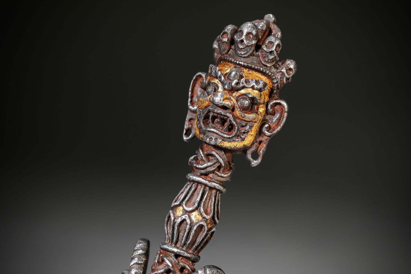 An Iron and Gold Champlevé Phurba - 3