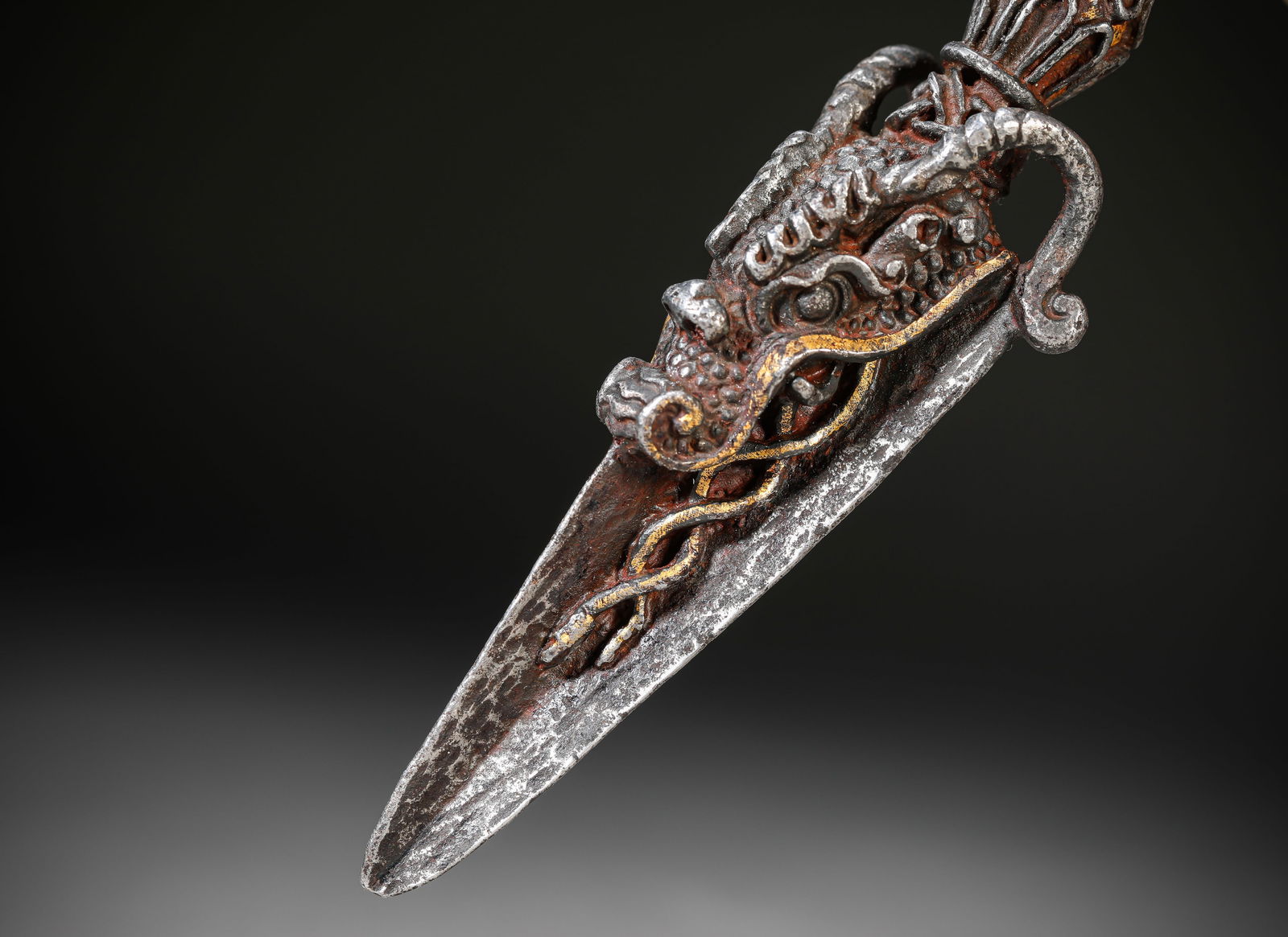 An Iron and Gold Champlevé Phurba - 4