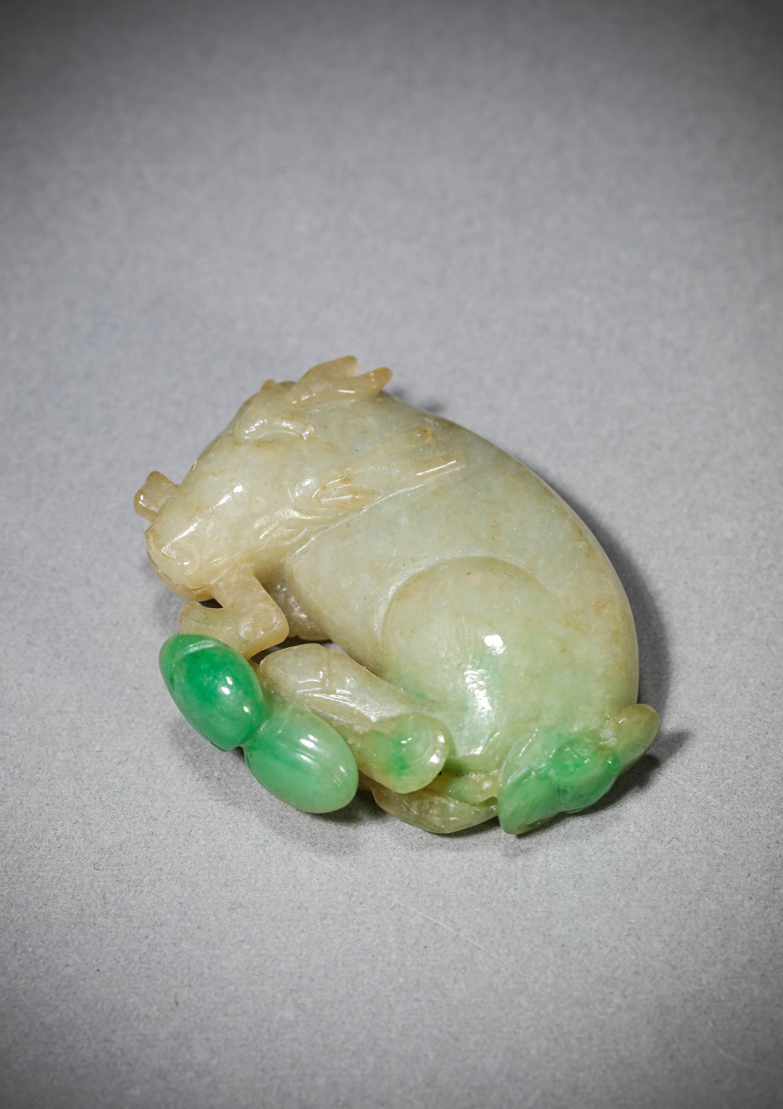 A Jadeite ‘Fu, Lu, Shou’ Ornament: A Jadeite ‘Fu, Lu, Shou’ Ornament (4.6 x 3.7 x 1.4cm)