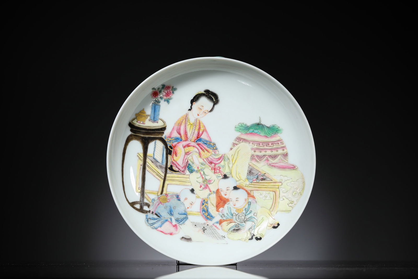 A Famille-Rose 'Mother Instructing her Son' Dish (1 of 5)