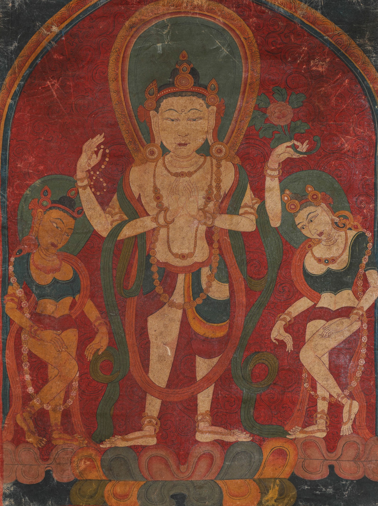 A ‘Tibetan Pala-Style’ ‘Mineral Pigment’ Thangka of Four-Armed Avalokiteshvara (1 of 4)