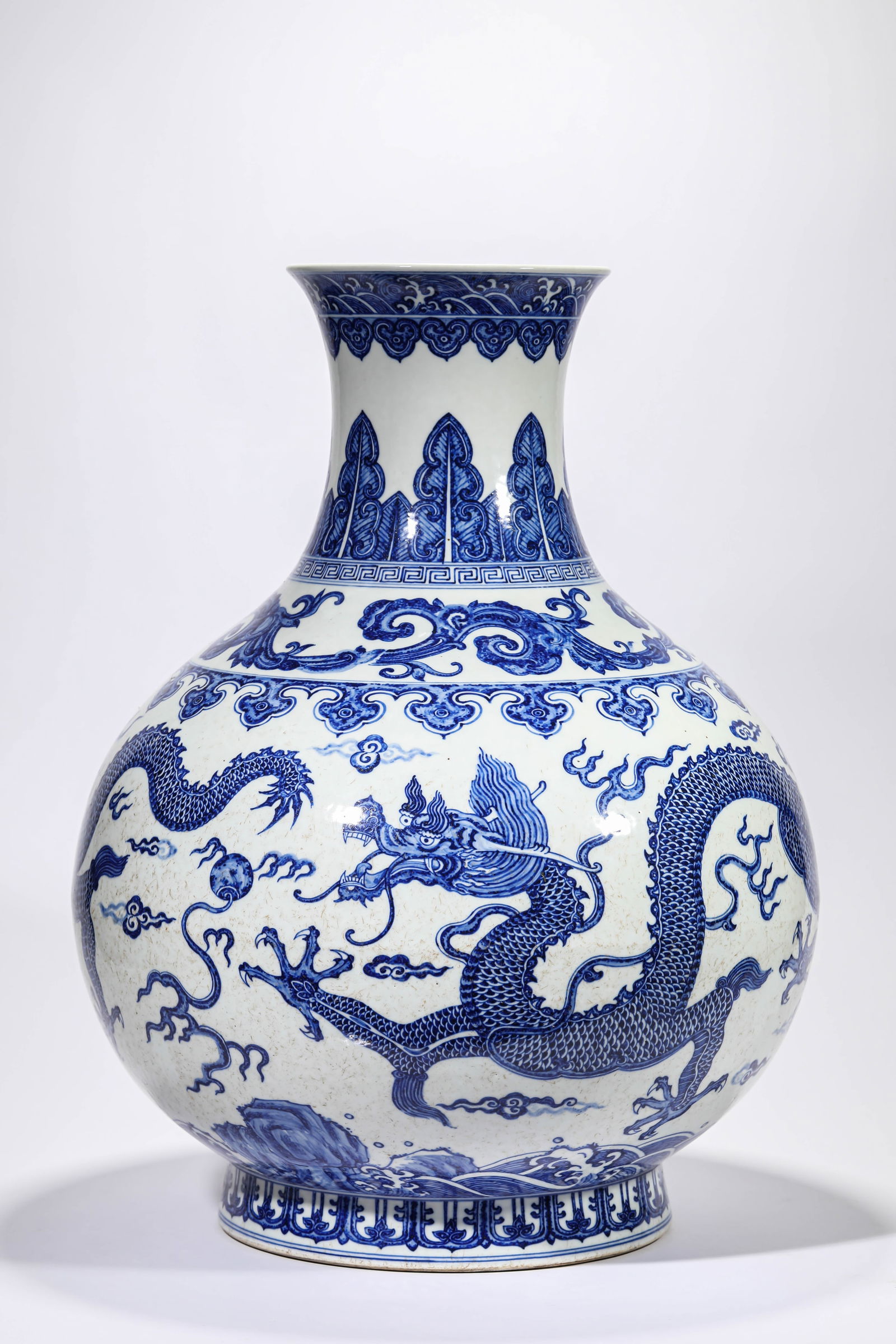 A Blue and White 'Dragon and Clouds' Celestial Globe Vase: A Blue and White 'Dragon and Clouds' Celestial Globe Vase (45 x 58.9cm)