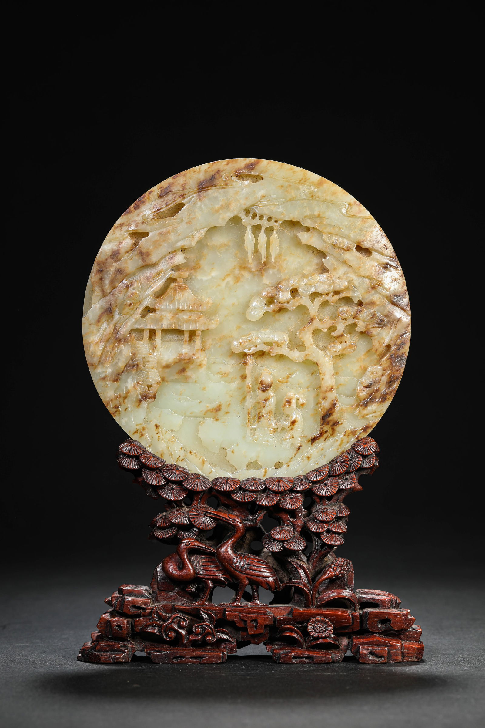 A Jade ‘Scholars Under a Pine Tree’ Table Screen: A Jade ‘Scholars Under a Pine Tree’ Table Screen (15.5 x 3.6 x 22.8cm)