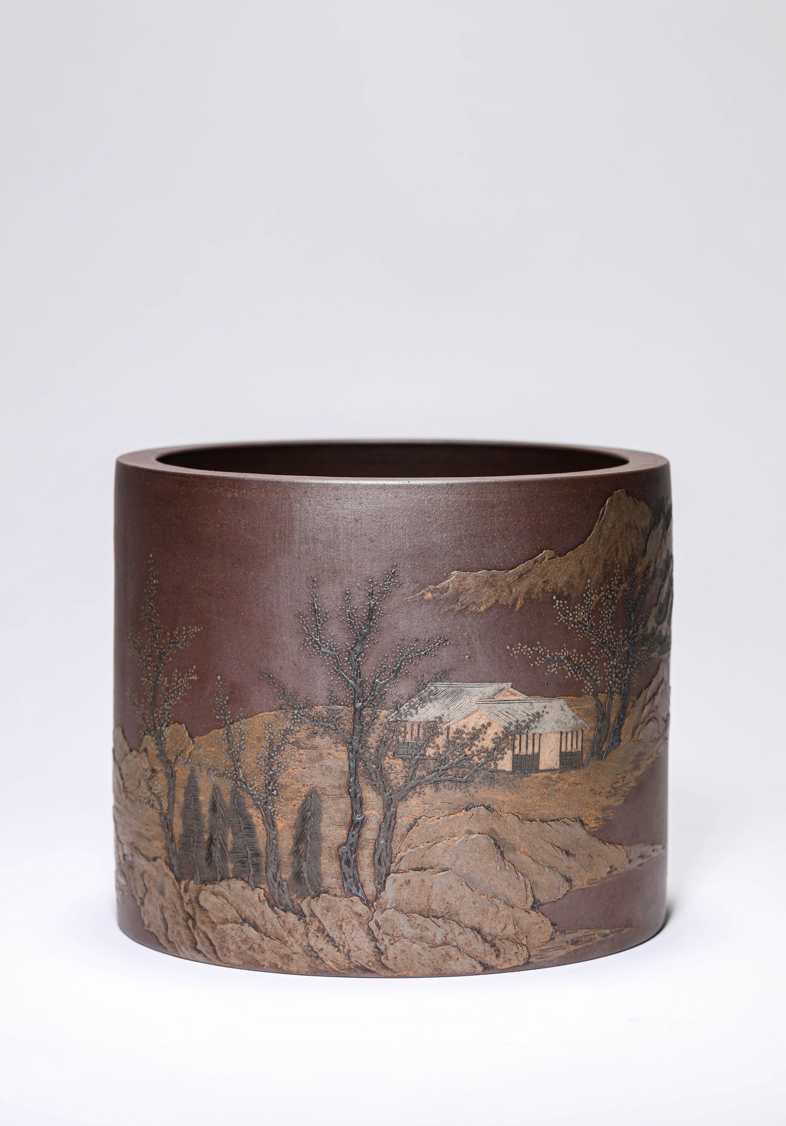 A Yixing Brush Pot: A Yixing Brush Pot (18 x 15cm)