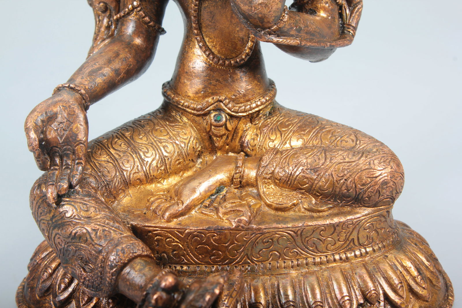 A COPPER GREEN TARA STATUE - 4