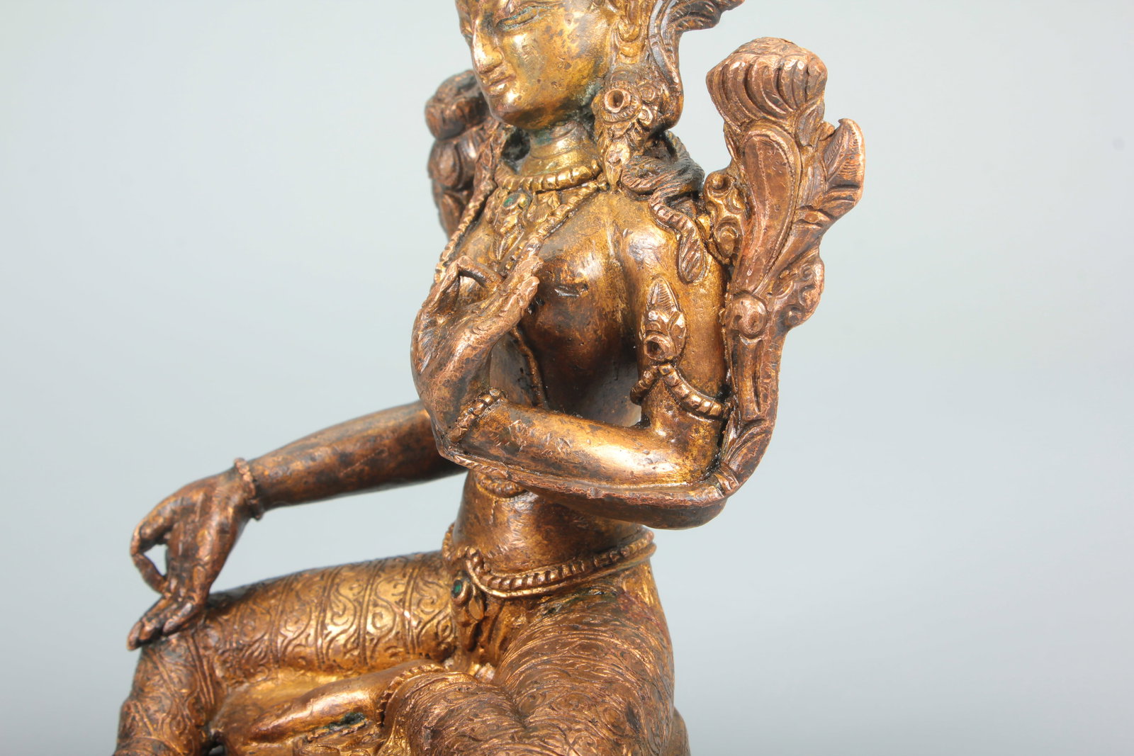 A COPPER GREEN TARA STATUE - 8
