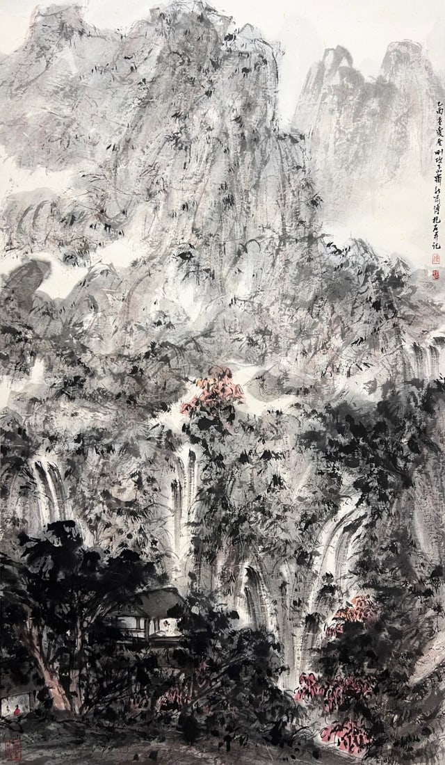 A CHINESE HAND PAINTING WITH THE MARK OF FU BAOSHI: A CHINESE HAND PAINTING WITH THE MARK OF FU BAOSHI 113*64CM