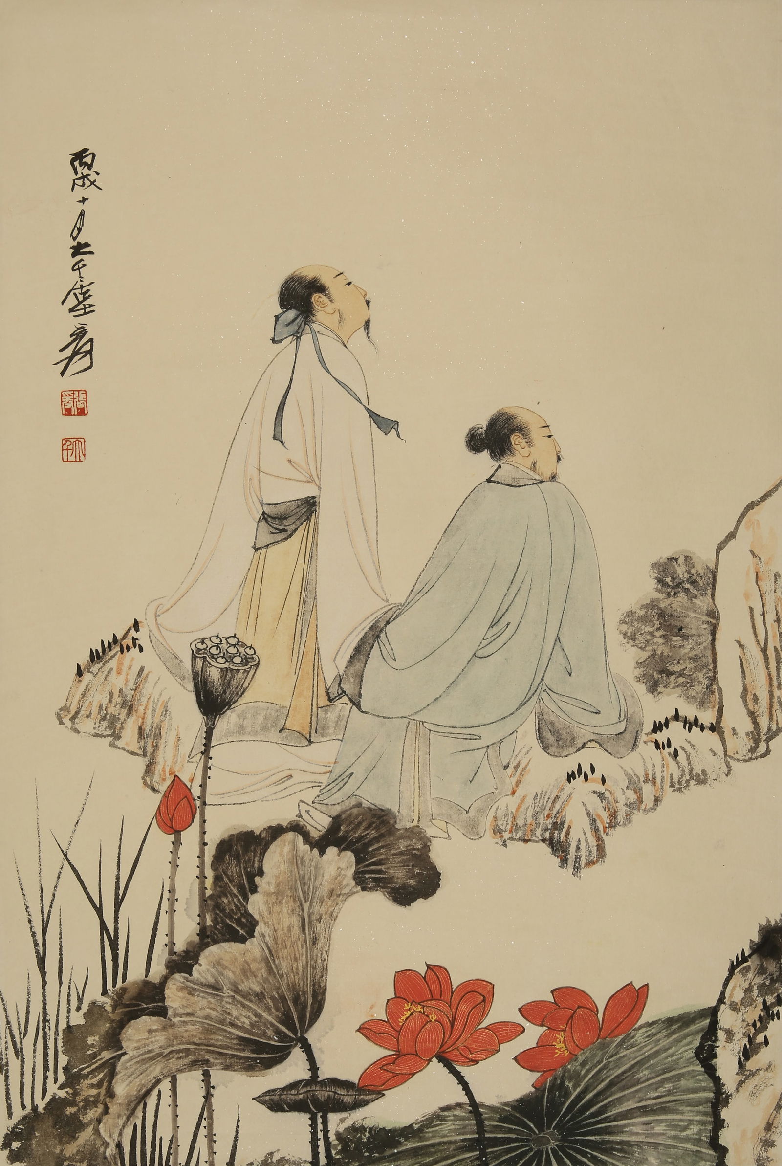 A CHINESE HAND PAINTING WITH THE MARK OF ZHANG DAQIAN (1 of 6)