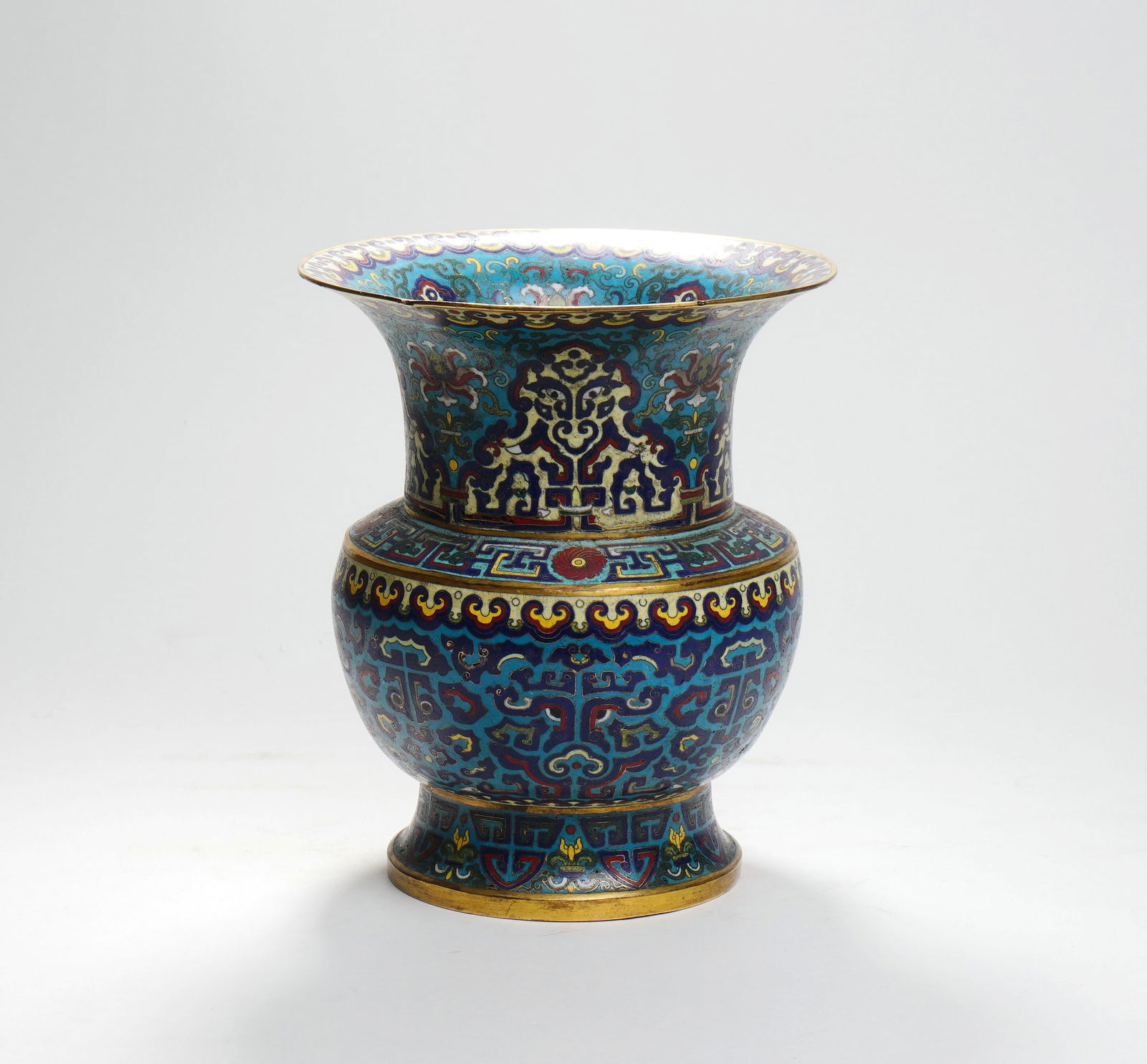 A QING DYNASTY QIANLONG PERIOD CLOISONNE ENAMEL ARCHAISTIC BEAST-MASK FLOWER HOLDER (1 of 11)