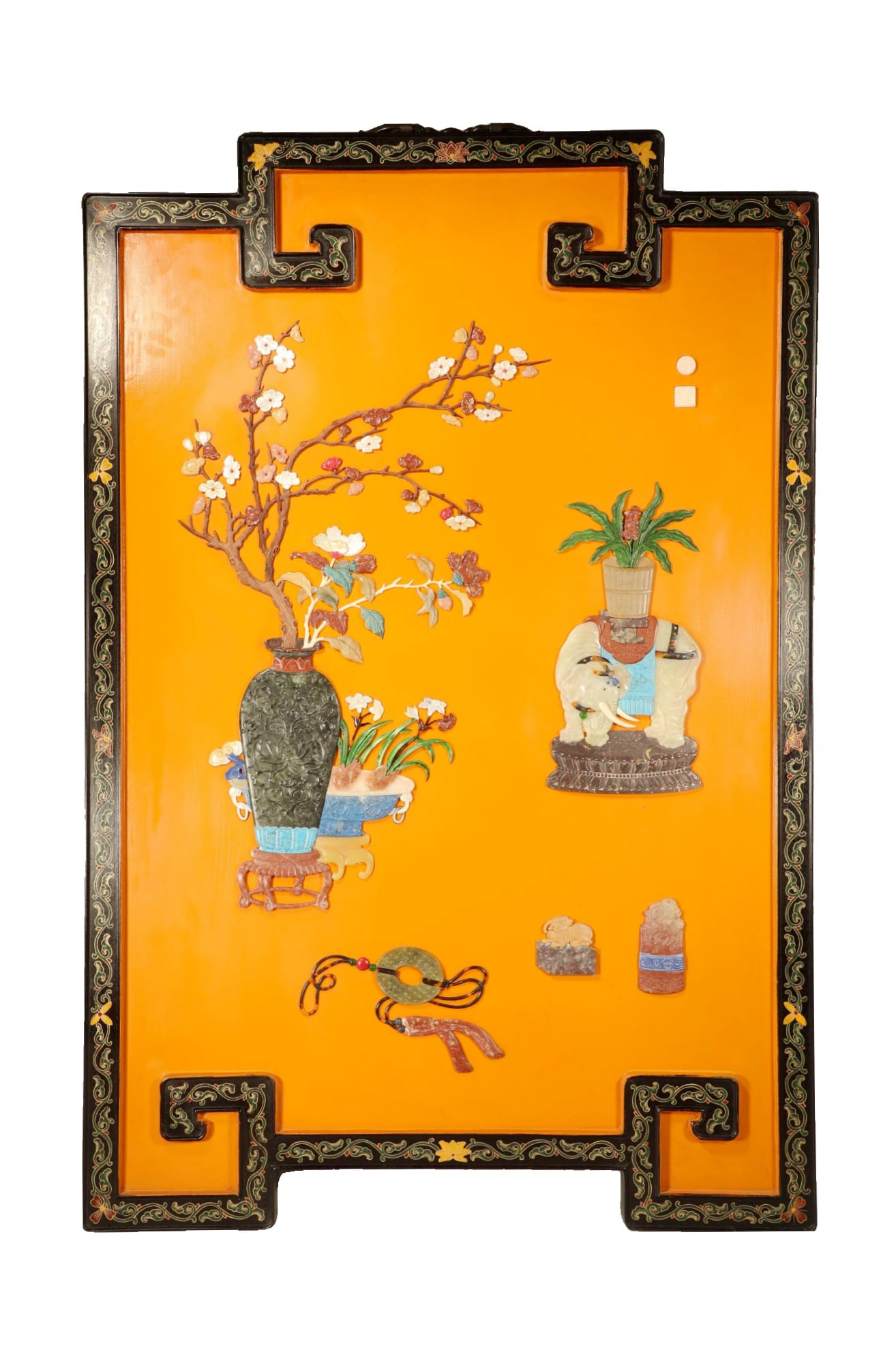 A ZITAN AND 'HUNDRED-TREASURES' INLAID 'ELEPHANT' WALL PLAQUE (1 of 7)