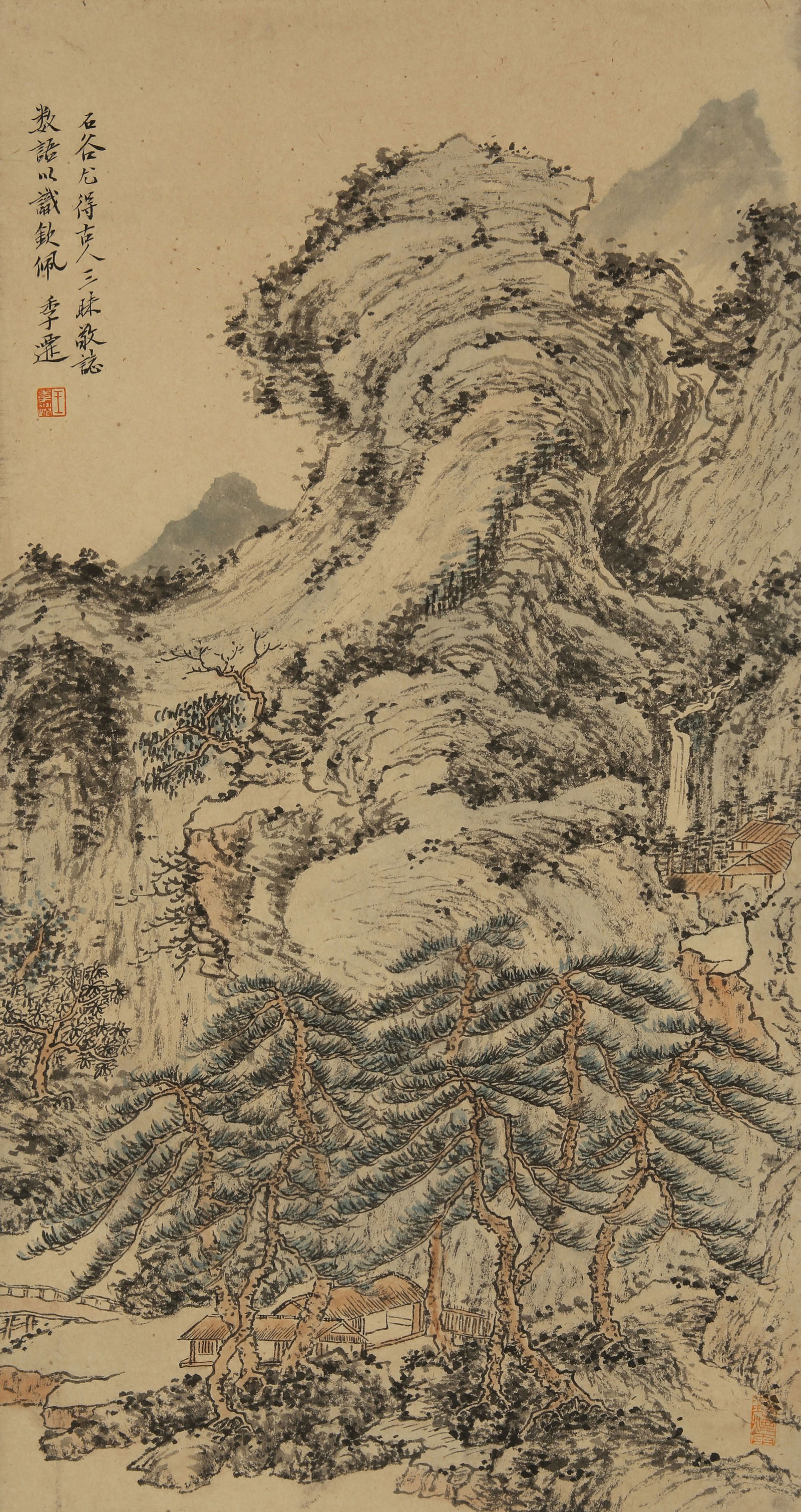 A CHINESE HAND PAINTING WITH THE MARK OF WANG JIQIAN (1 of 7)