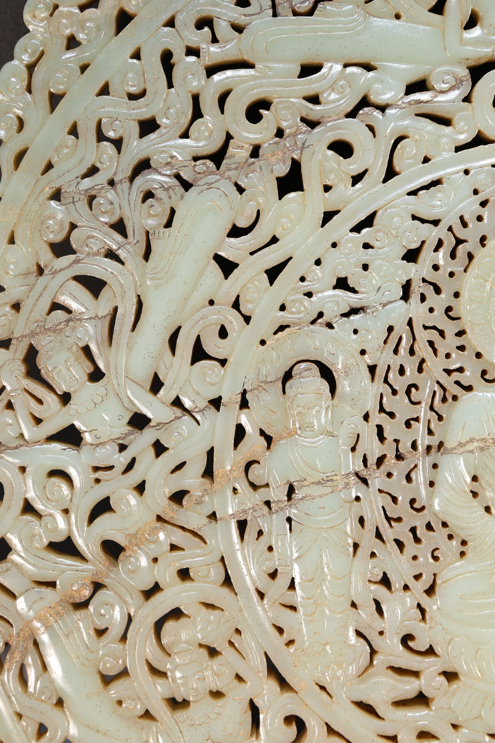 Jade Carved Flower and Buddha Pattern Bi - 11