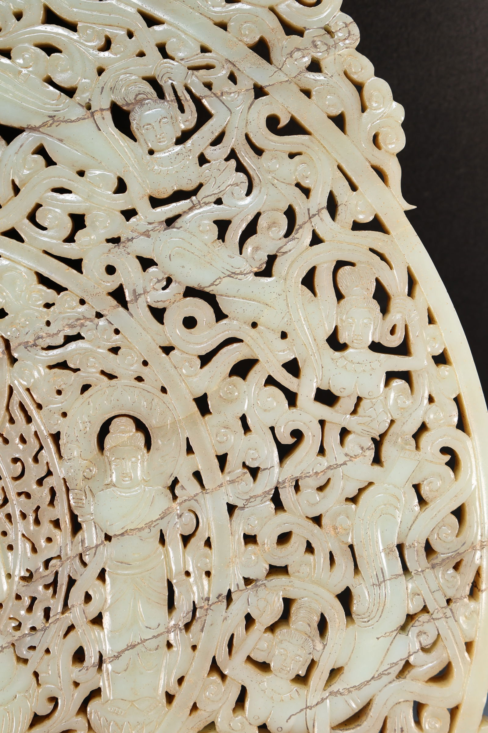 Jade Carved Flower and Buddha Pattern Bi - 12