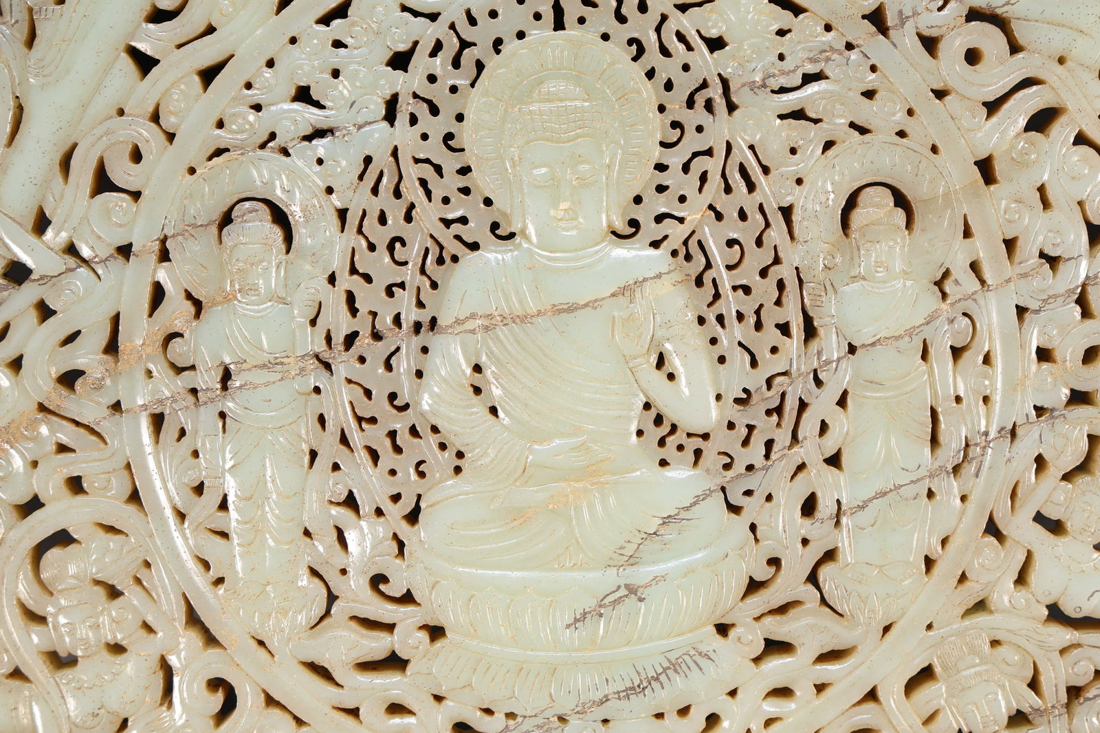 Jade Carved Flower and Buddha Pattern Bi - 13