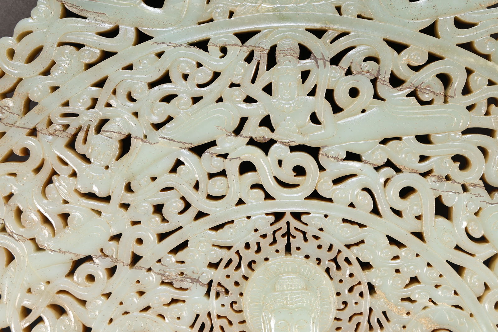 Jade Carved Flower and Buddha Pattern Bi - 3
