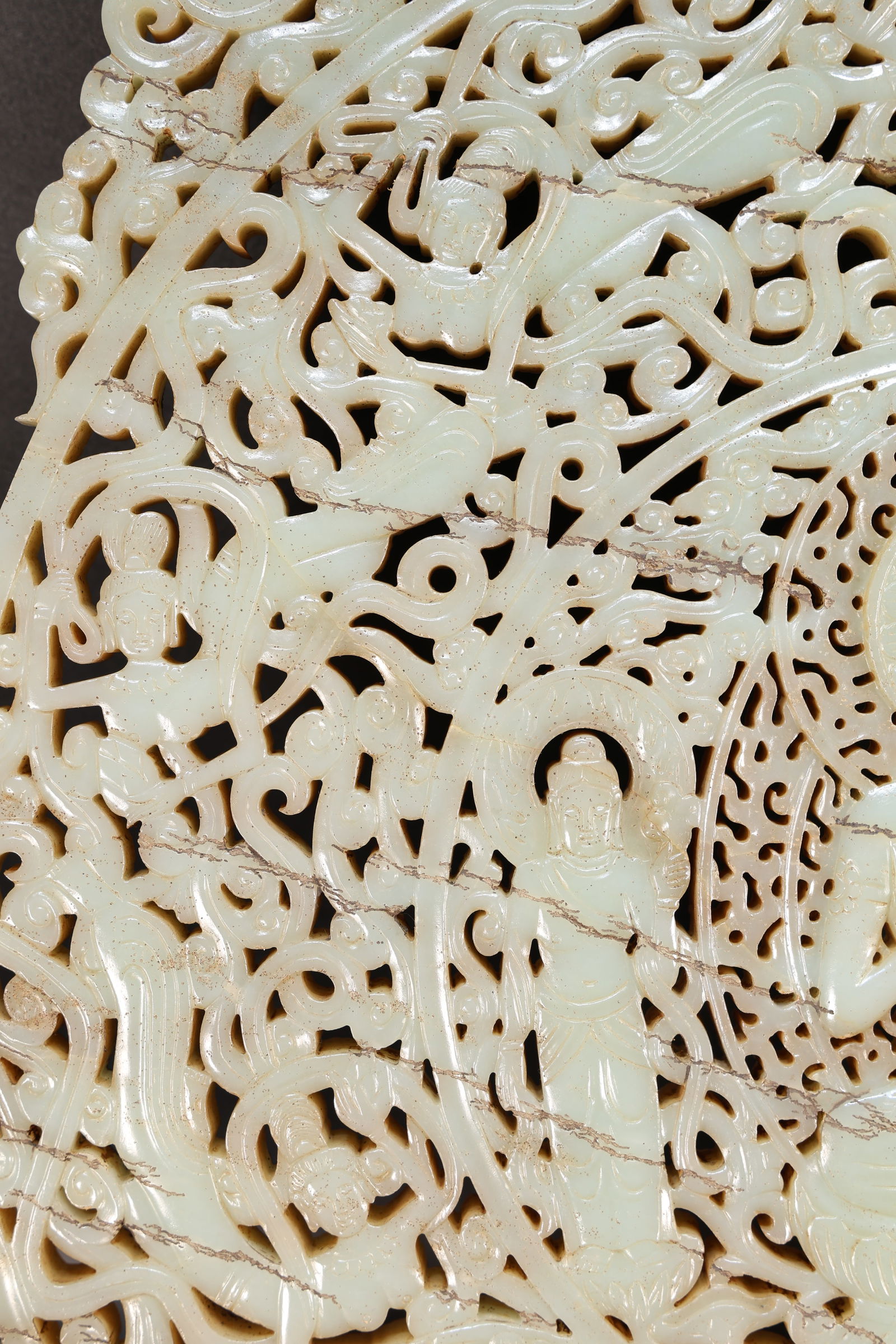 Jade Carved Flower and Buddha Pattern Bi - 4