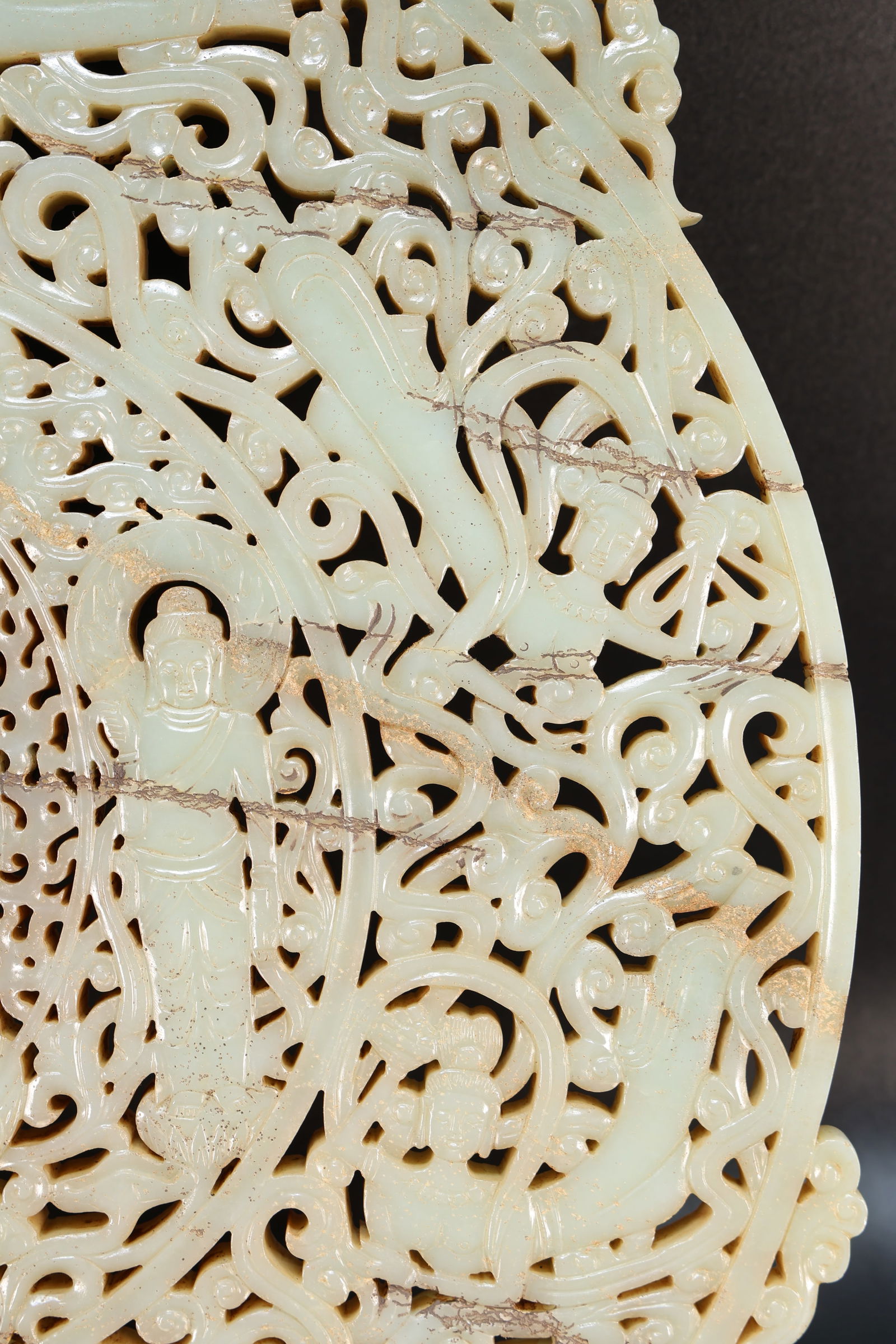 Jade Carved Flower and Buddha Pattern Bi - 5