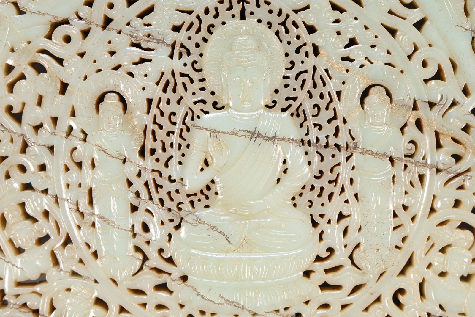 Jade Carved Flower and Buddha Pattern Bi - 6