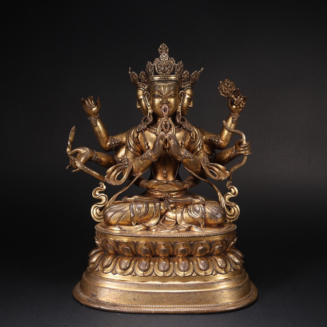 Gilt Bronze Six Armed GuanYin Figure: Gilt Bronze Six Armed GuanYin Figure (20 x 14.2 x 25.8cm)