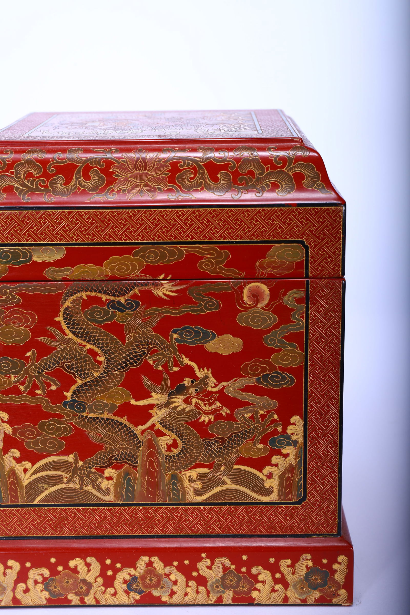Lacquerware Gold Drawing Dragon Pattern Lid Box - 8