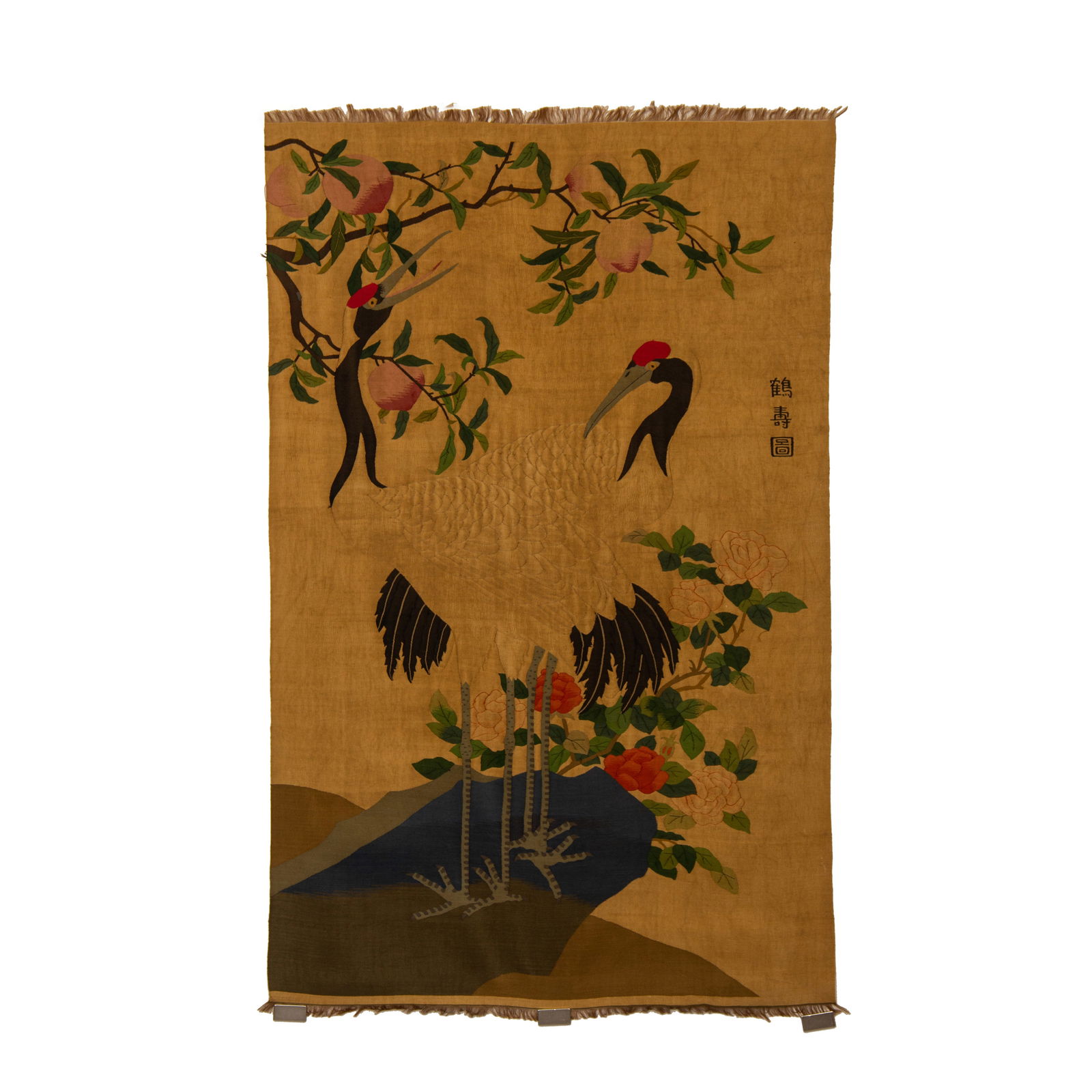 Silk Crane and Peach Pattern Embroidery: Silk Crane and Peach Pattern Embroidery (107 x 67cm)