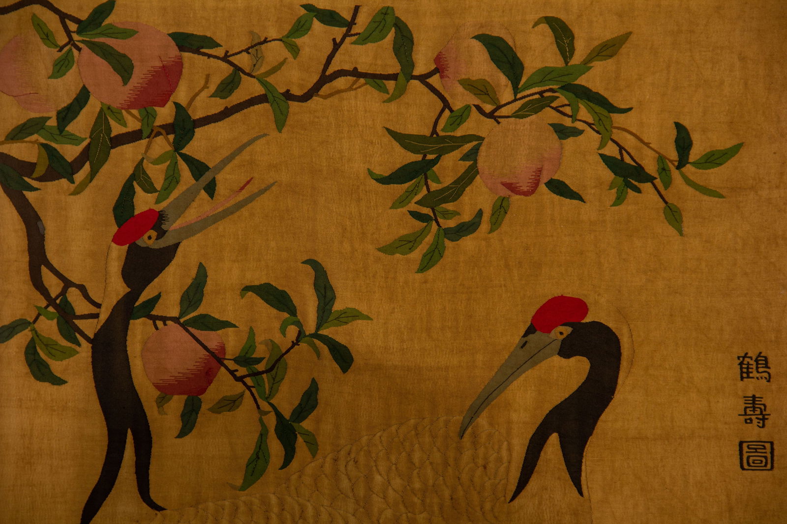 Silk Crane and Peach Pattern Embroidery - 2