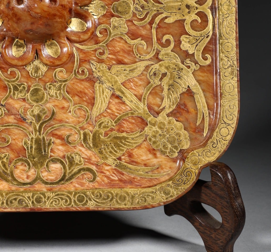 Jade Gold Drawing Flower and Bird Pattern Mirror - 2