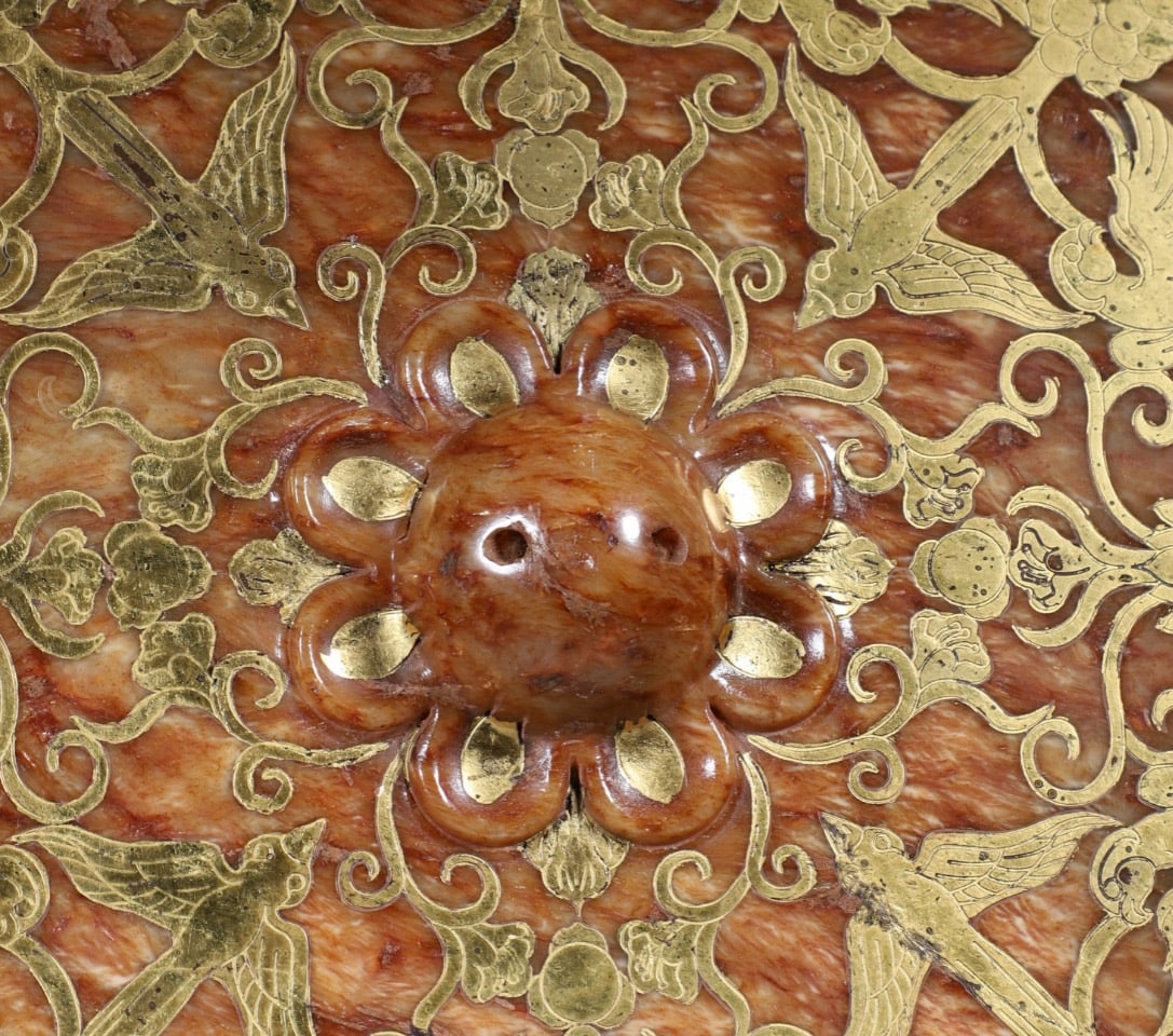 Jade Gold Drawing Flower and Bird Pattern Mirror - 4