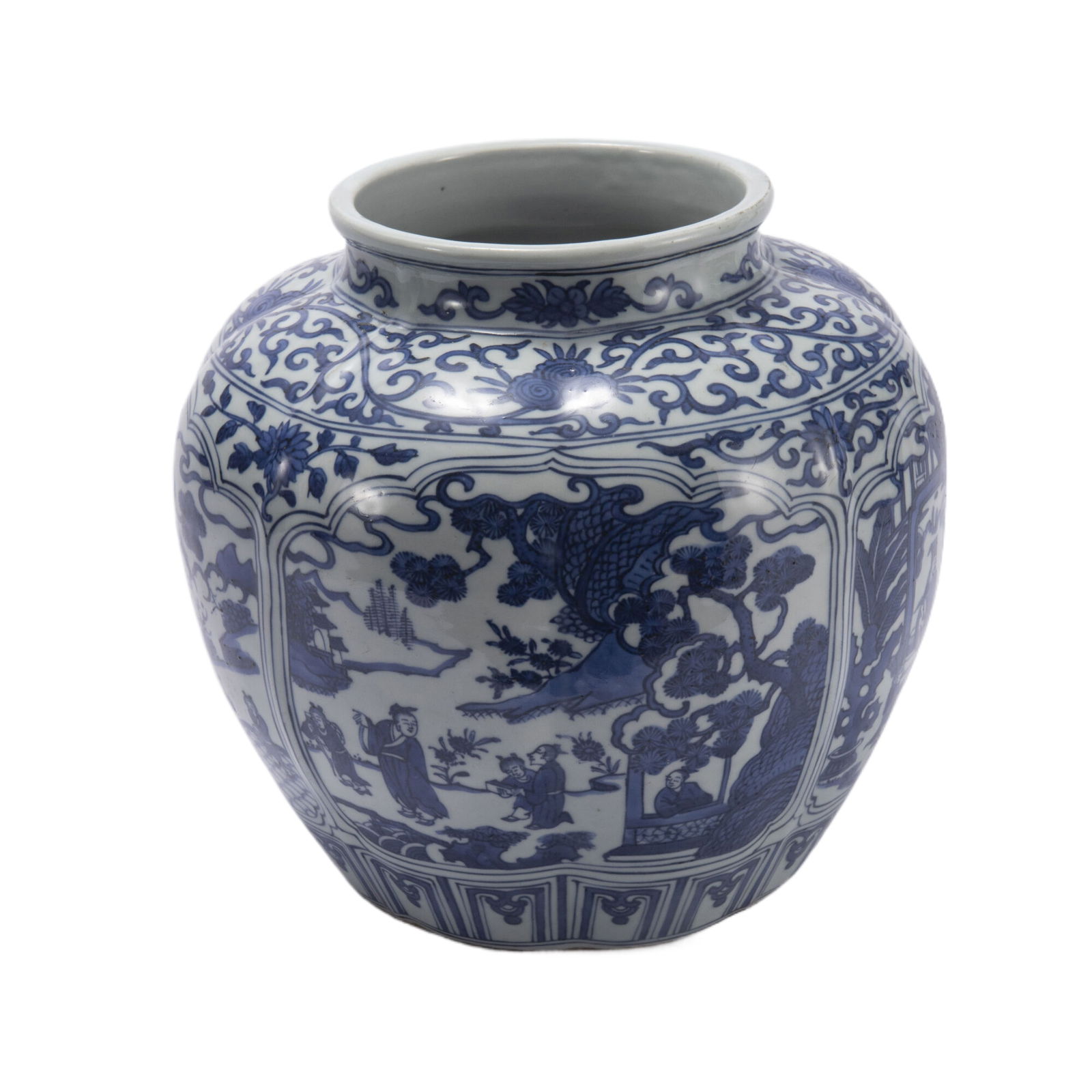 Blue and White Character Story and Flower Pattern Porcelain Pot: Blue and White Character Story and Flower Pattern Porcelain Pot (23 x 23cm)