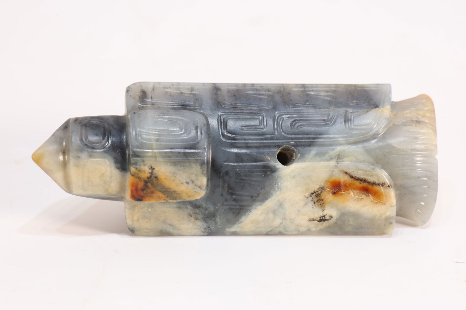 Jade Carved Beast Face Pattern Bird Shape Ornament: Jade Carved Beast Face Pattern Bird Shape Ornament (9 x 3.5 x 2.5cm)