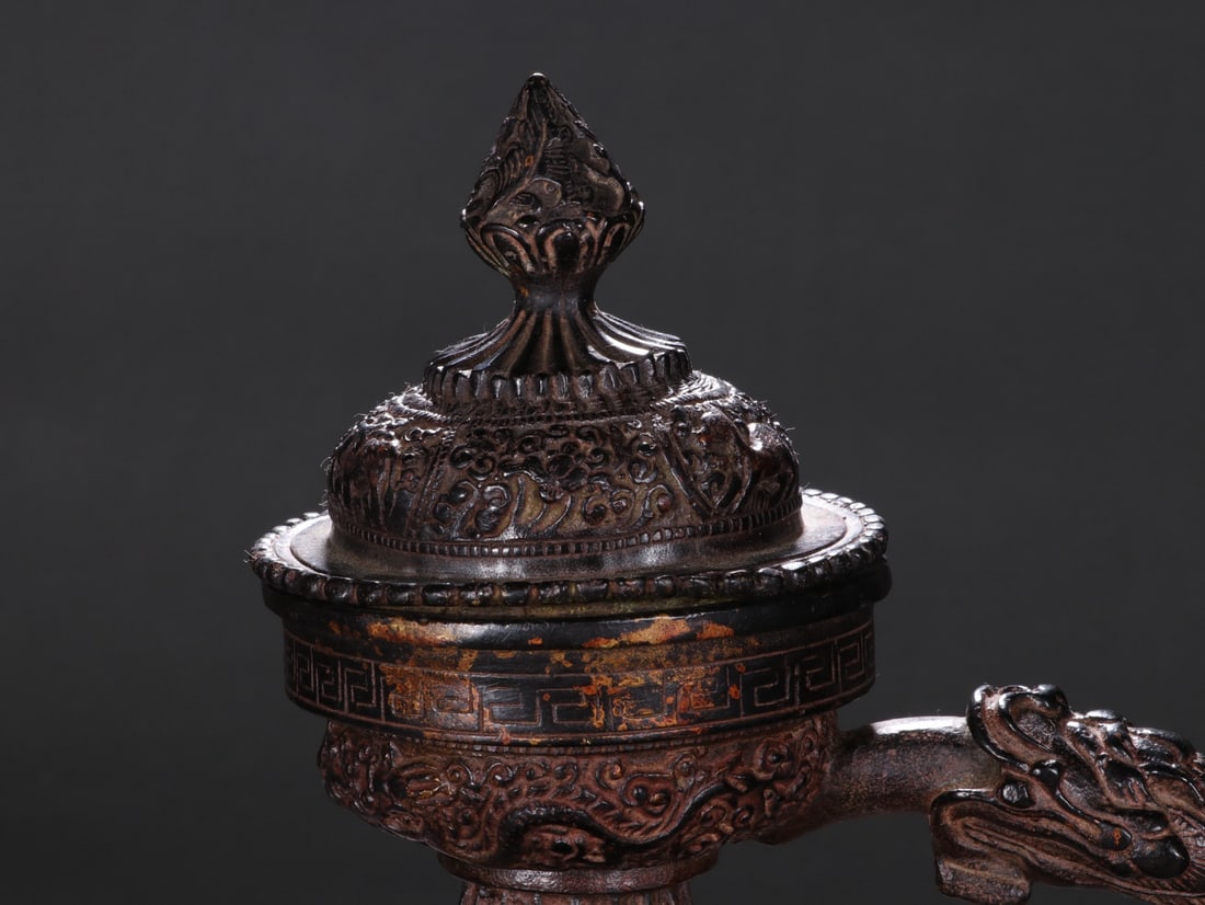 Bronze Carved Flower and Dragon Pattern Pot - 10