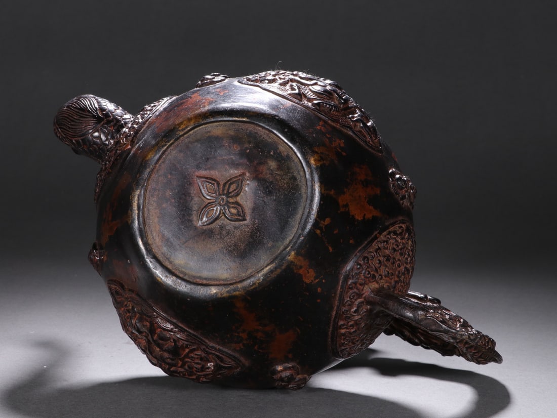 Bronze Carved Flower and Dragon Pattern Pot - 11