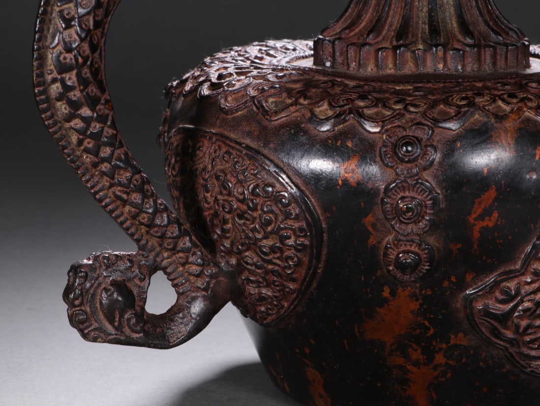 Bronze Carved Flower and Dragon Pattern Pot - 3