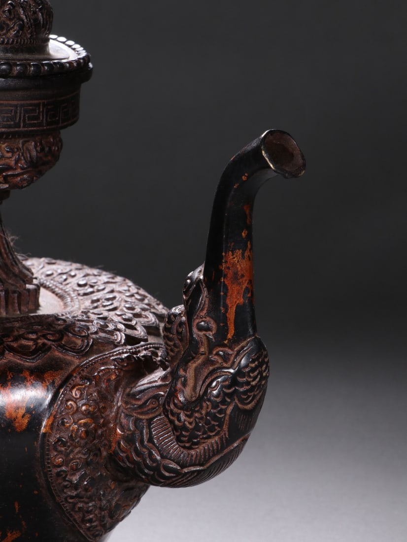 Bronze Carved Flower and Dragon Pattern Pot - 5