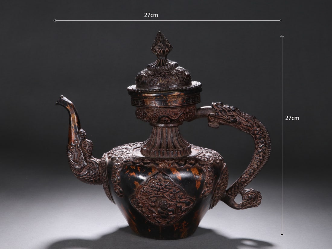 Bronze Carved Flower and Dragon Pattern Pot - 6