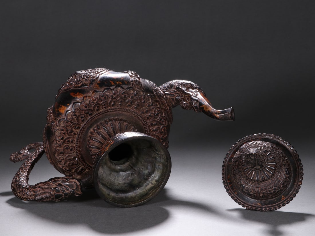 Bronze Carved Flower and Dragon Pattern Pot - 7