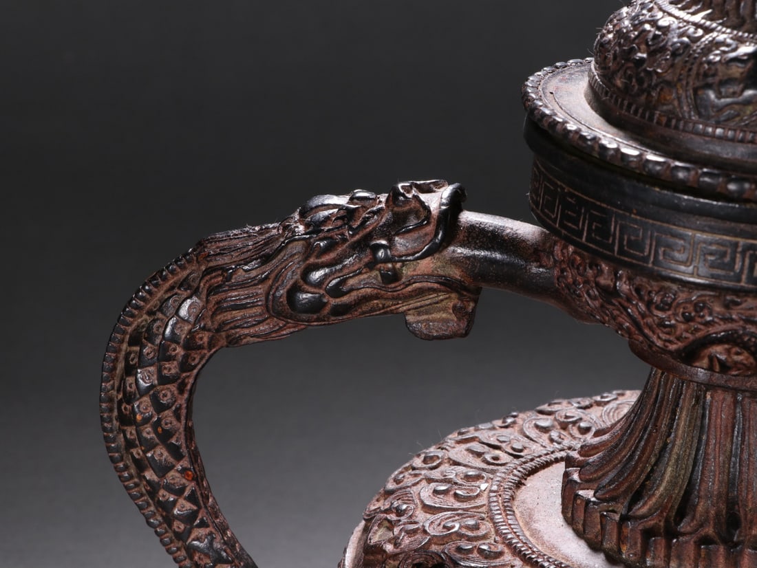 Bronze Carved Flower and Dragon Pattern Pot - 9