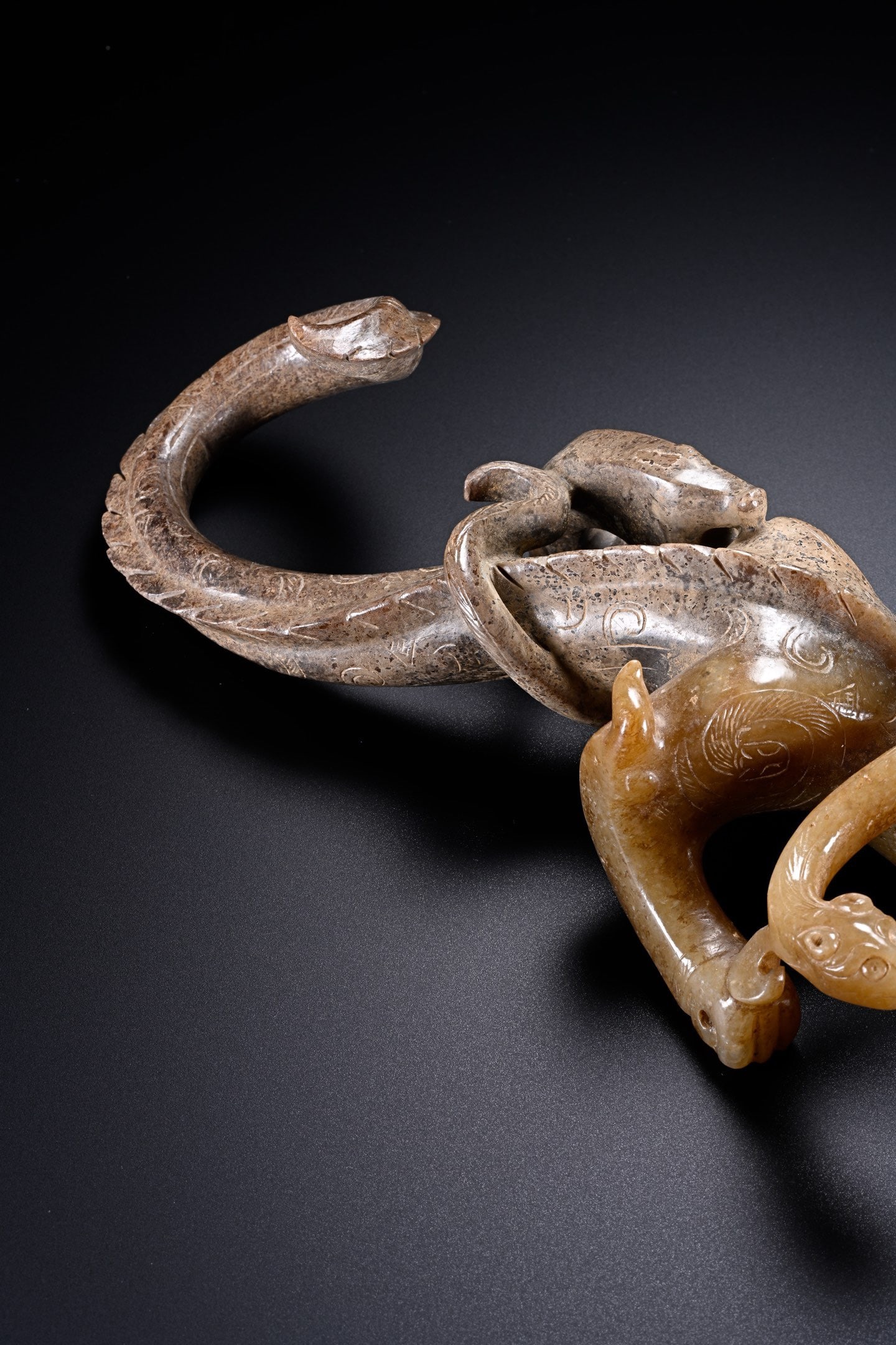 Jade Carved Chi Dragon Shape Figure - 11