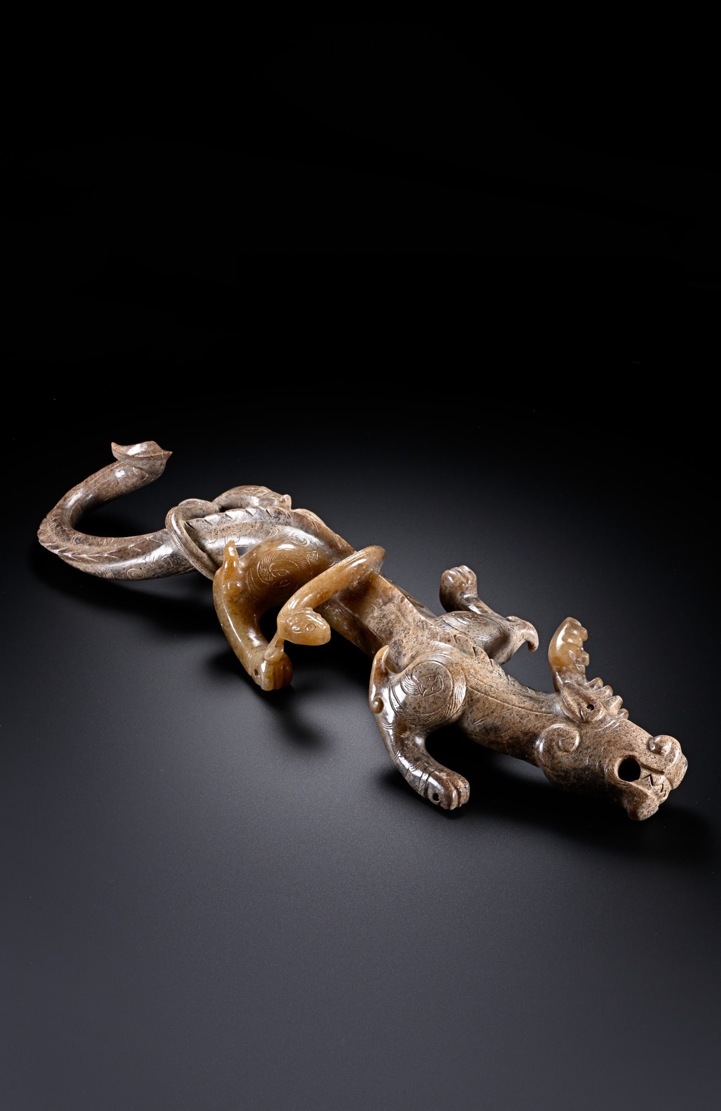 Jade Carved Chi Dragon Shape Figure - 2