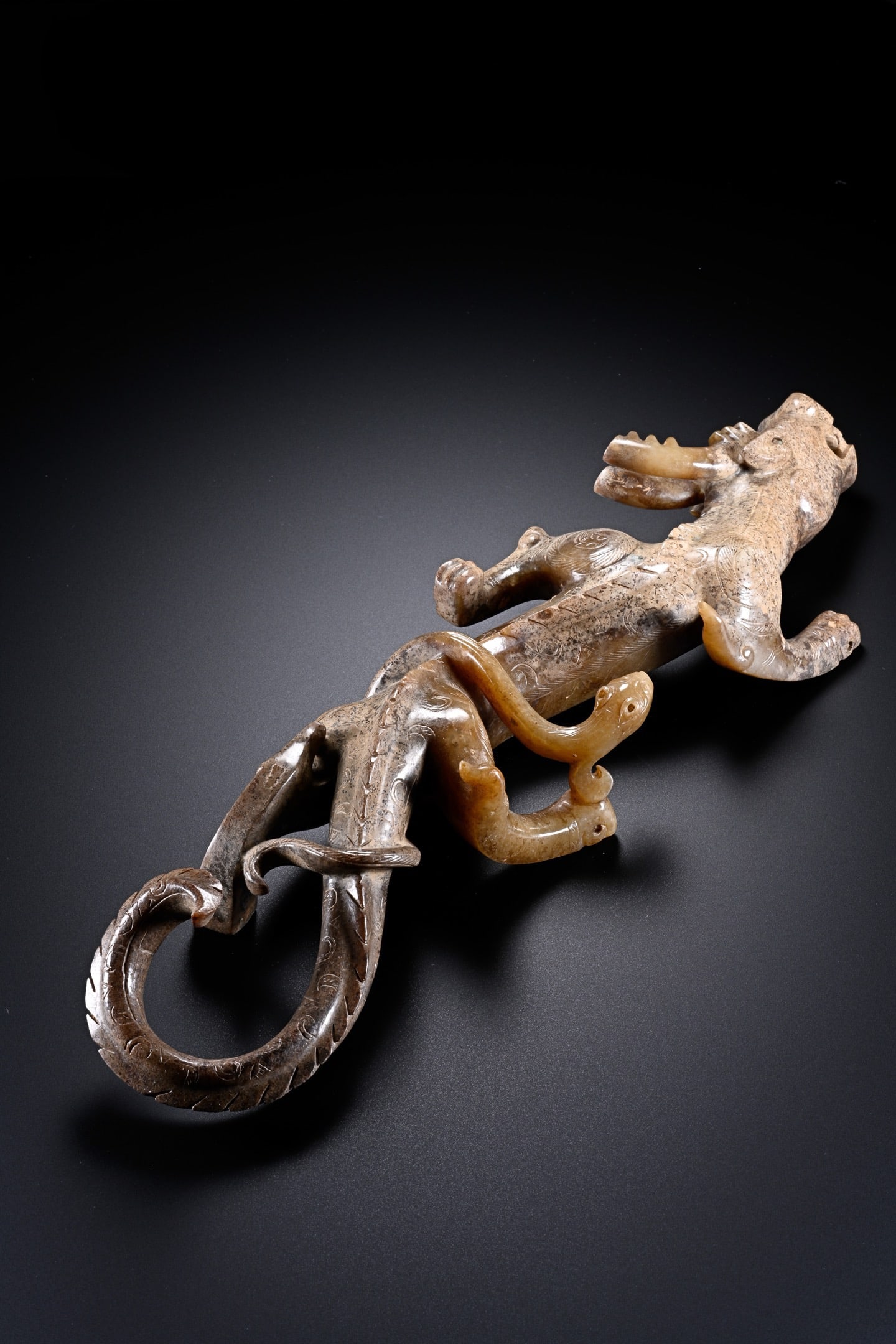 Jade Carved Chi Dragon Shape Figure - 3