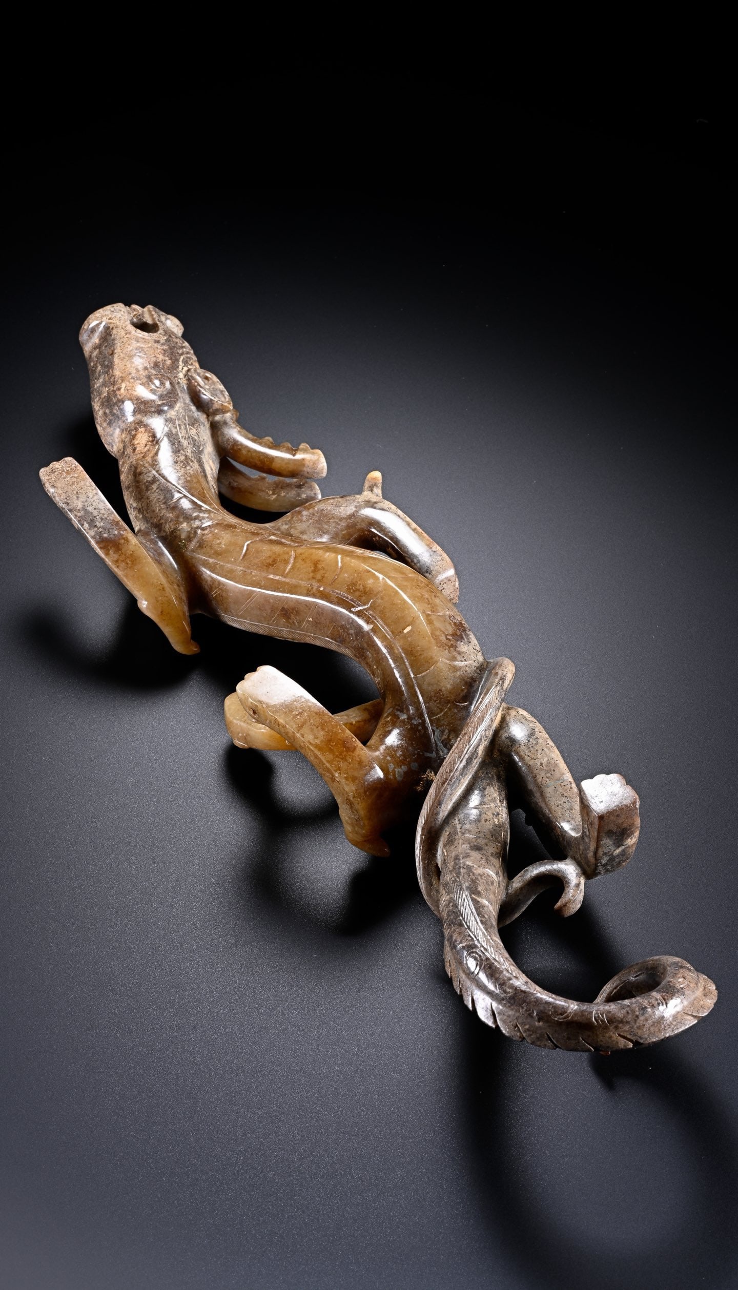 Jade Carved Chi Dragon Shape Figure - 4