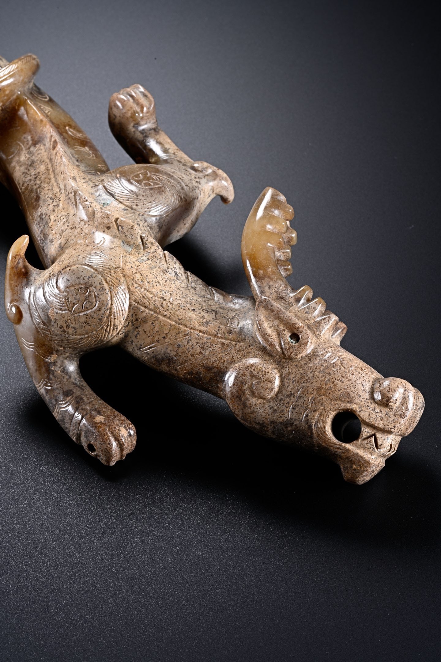 Jade Carved Chi Dragon Shape Figure - 5