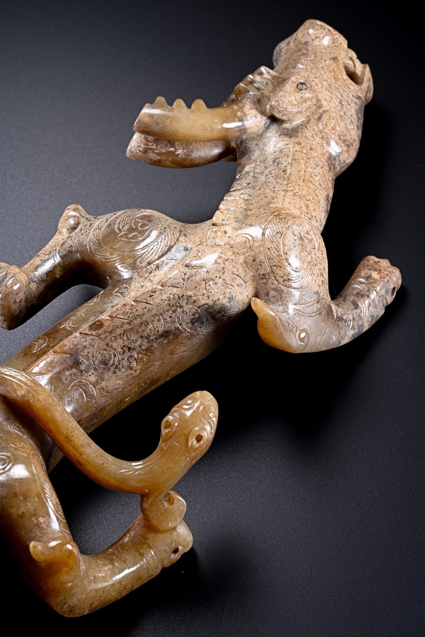 Jade Carved Chi Dragon Shape Figure - 6